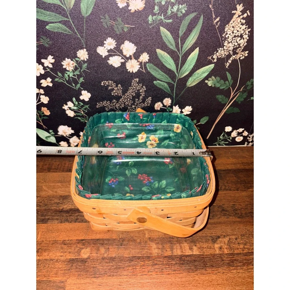 Longaberger 1994 Handwoven Basket with Floral Liner and Plastic Protector Small